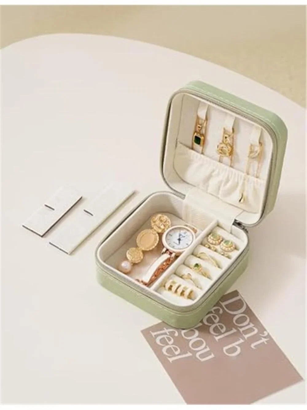Green Leather Travel Jewelry Case Organizer Box Portable Waterproof Women Gift